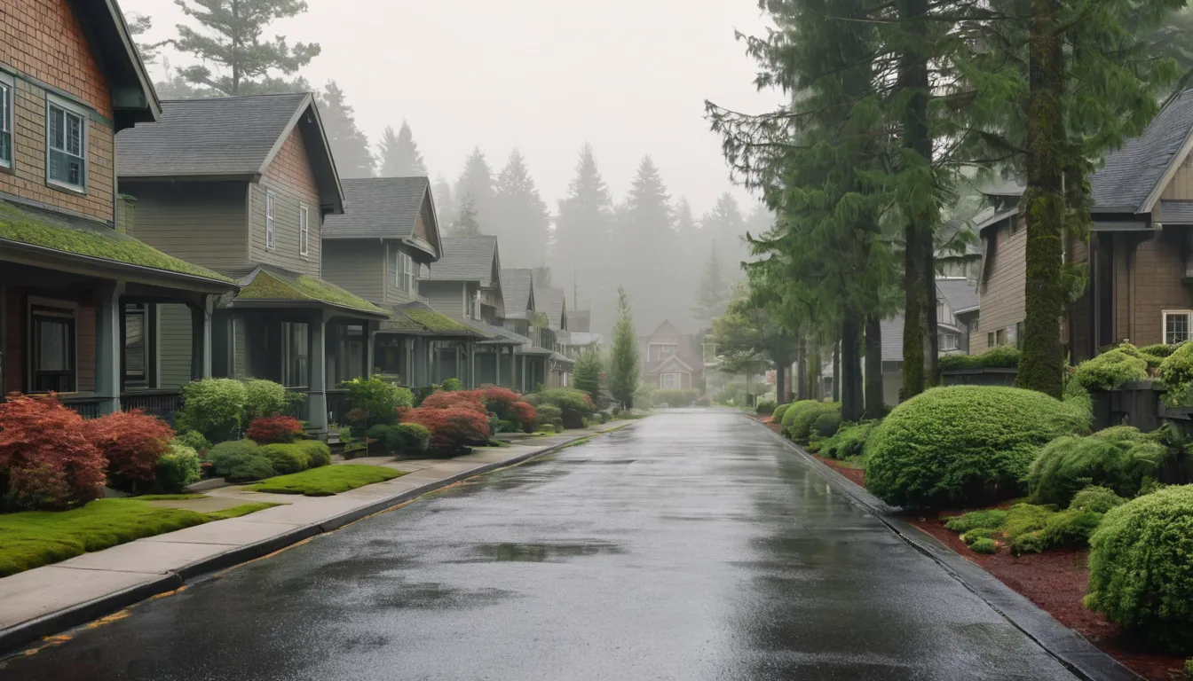 A neighborhood in the Lacey area with wood-frame homes and green yards after rain